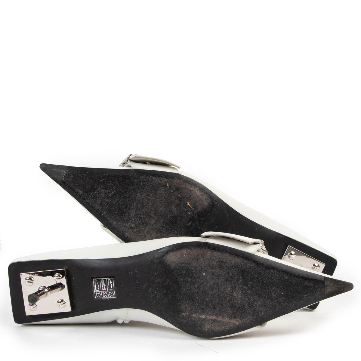 Buy an authentic pair of second hand Balenciaga white belt leather ankle boots size 40 at Labellov