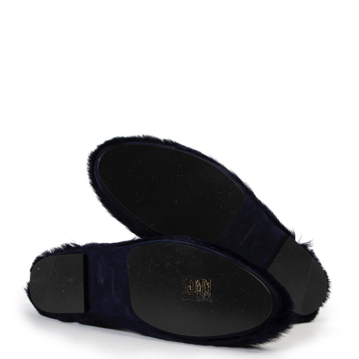 Buy an authentic pair of second hand Jil Sander Navy Blue Fur Slippers Size 40 at Labellov