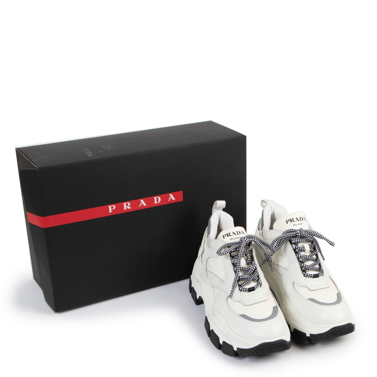 buy authentic second hand Prada Block White Sneakers at Labellov for the best price