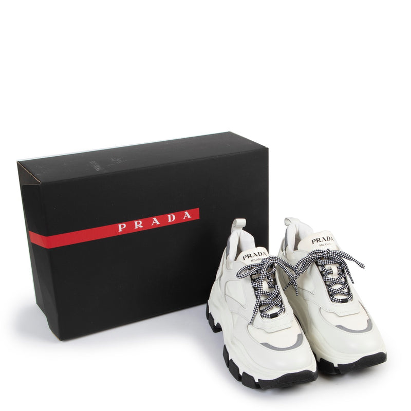buy authentic second hand Prada Block White Sneakers at Labellov for the best price