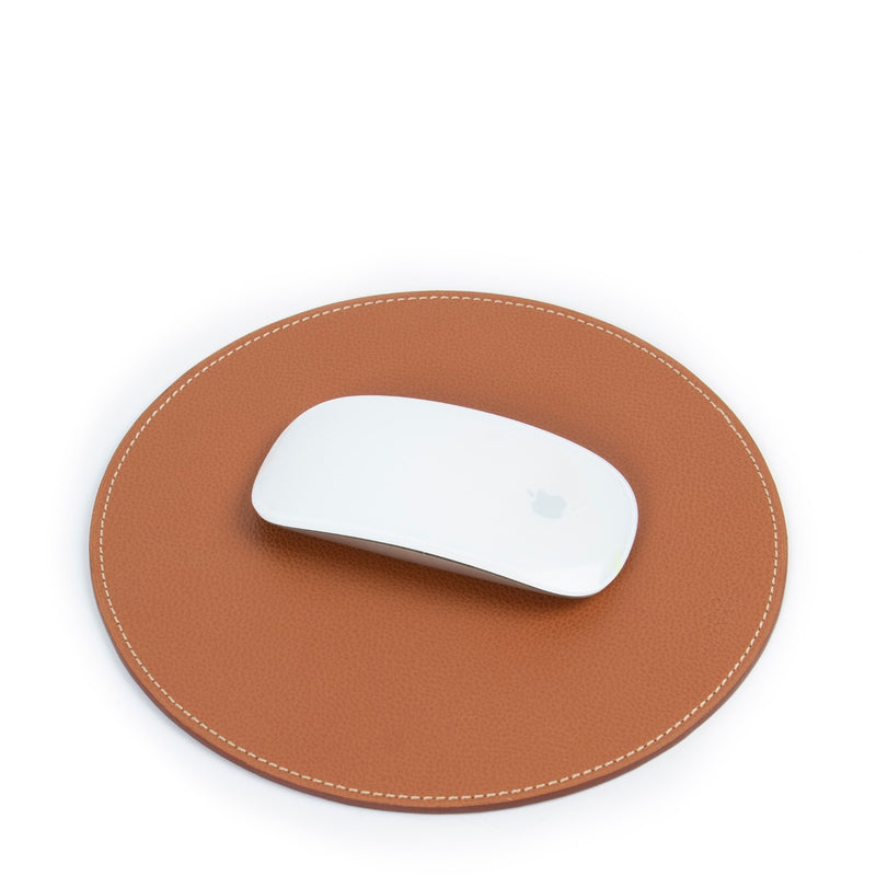 Delvaux Cognac Leather Round Mouse Pad