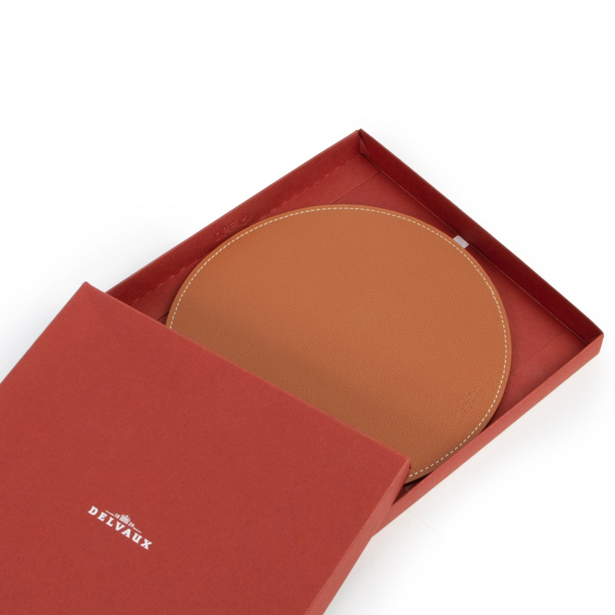 Delvaux Cognac Lederen Ronde Muismat