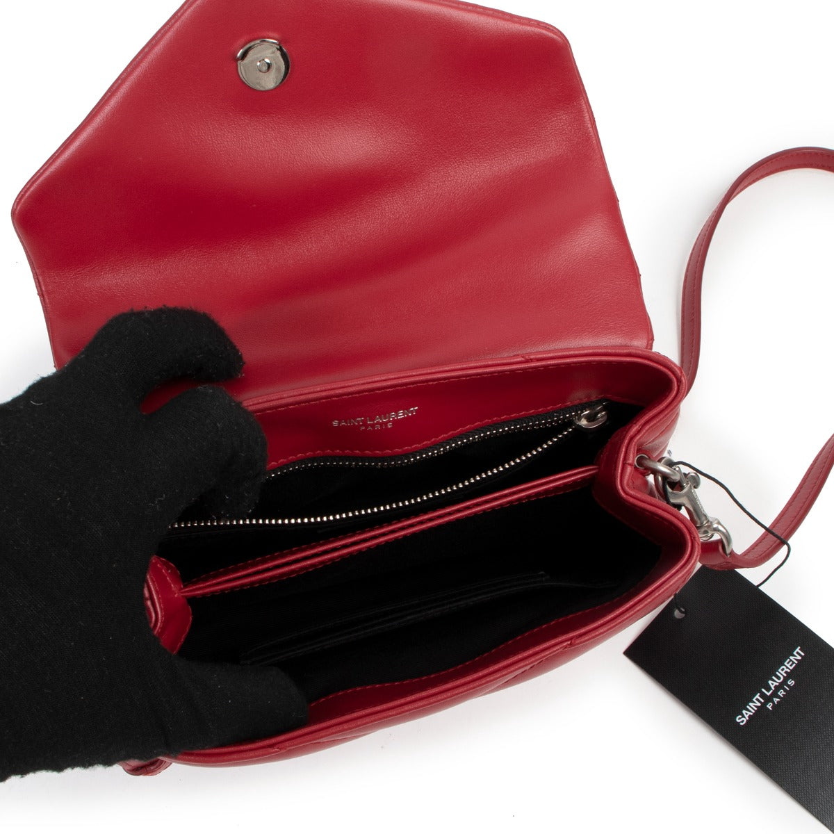 Buy an authentic second hand Saint Laurent Loulou Toy Red Leather Crossbody Bag as new at Labellov.