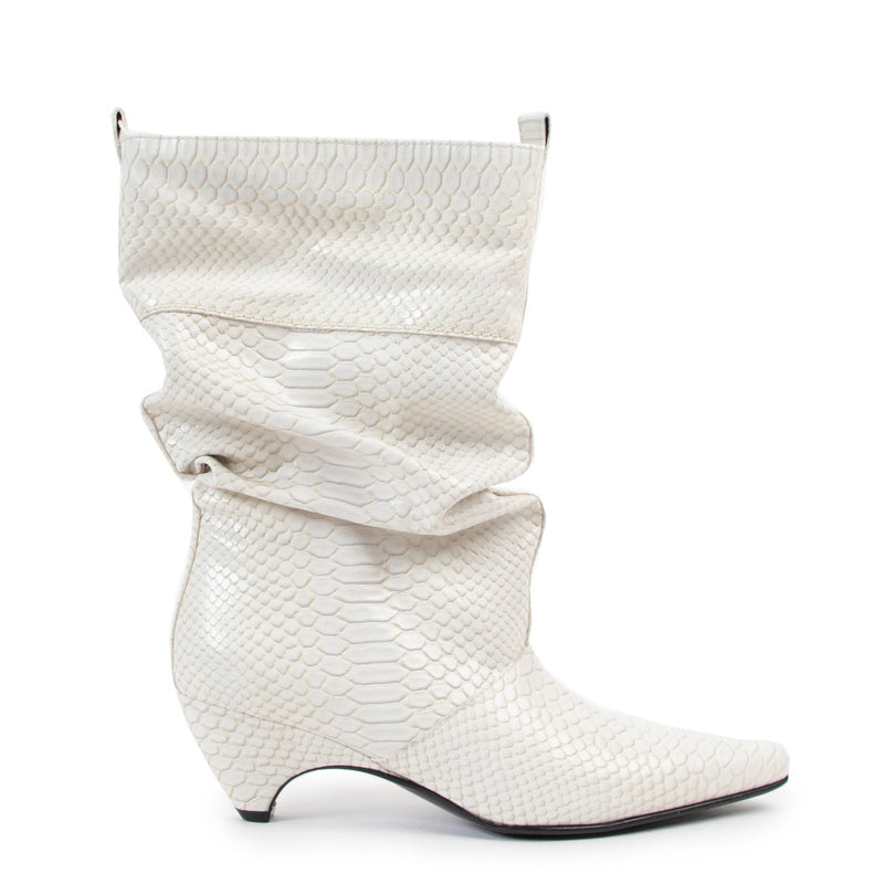 Buy an authentic pair of second hand Stella McCartney White Snake Printed Faux-Leather Boots - Size 36,5 as new at Labellov