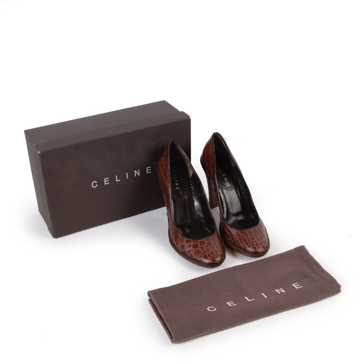 shop safe online Celine Brown Croco Embossed Pumps - Size 37