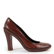 Celine Brown Croco Embossed Pumps - Size 37