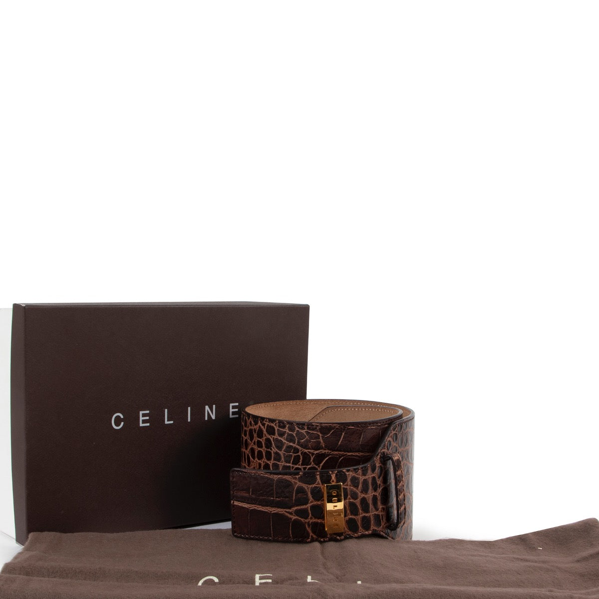 Celine Brown Croco Embossed Belt - Size S shop safe online