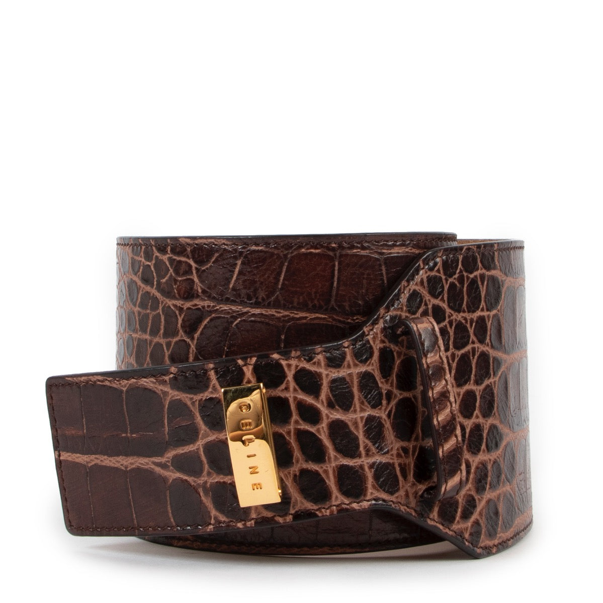 shop safe online Celine Brown Croco Embossed Belt - Size S