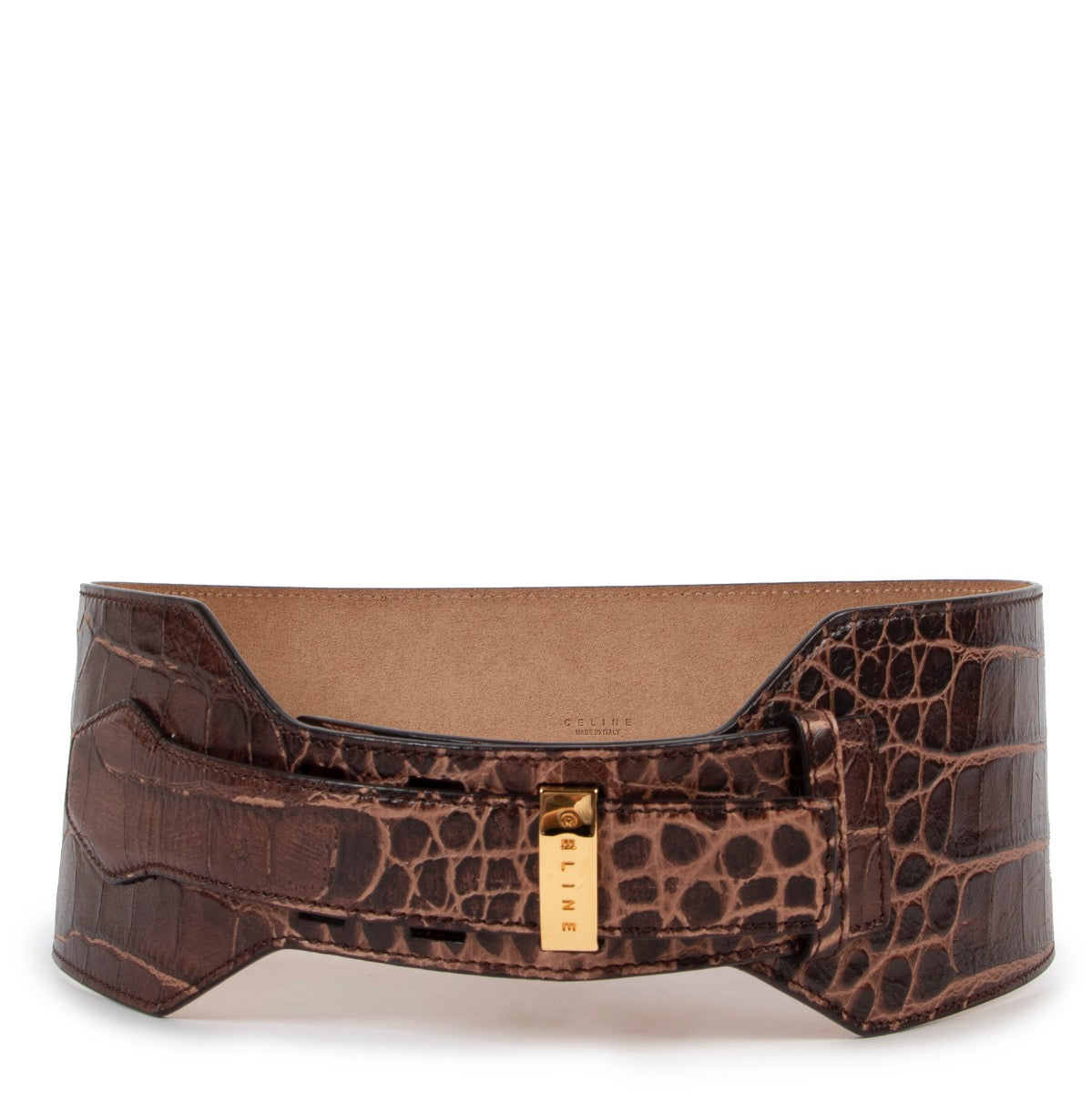 Celine Brown Croco Embossed Belt - Size S