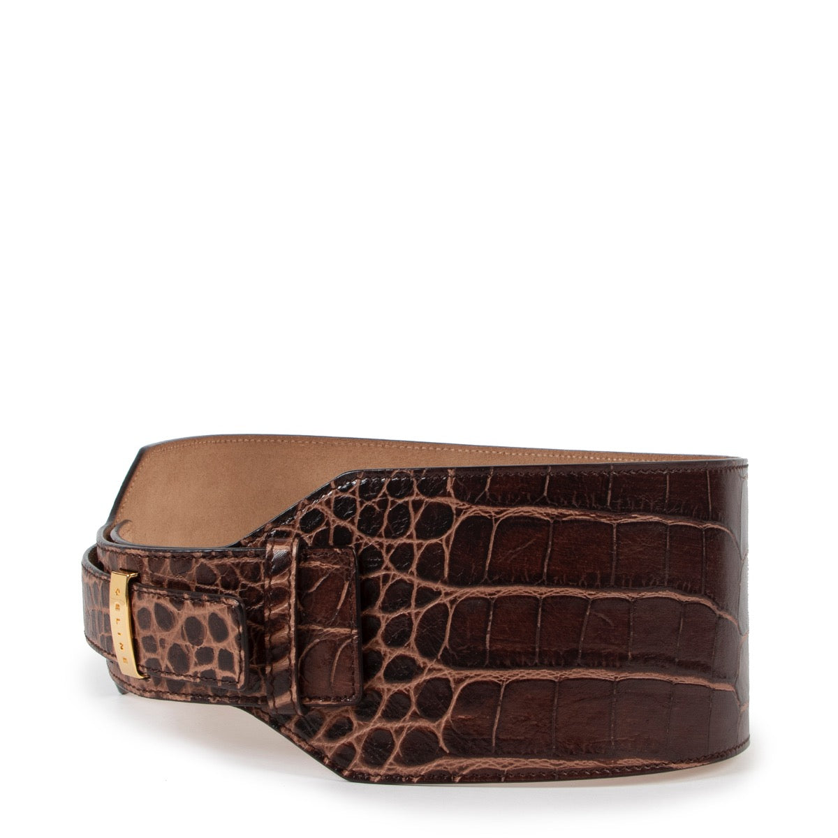 100% authentic Celine Brown Croco Embossed Belt - Size S