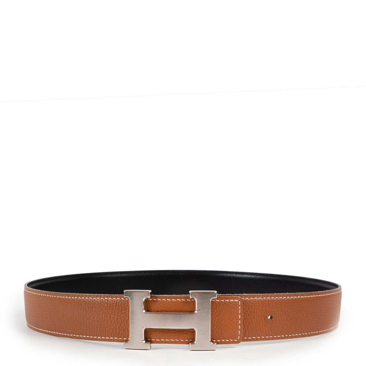 Hermes Black and Gold Constance Reversible Belt - Size 75