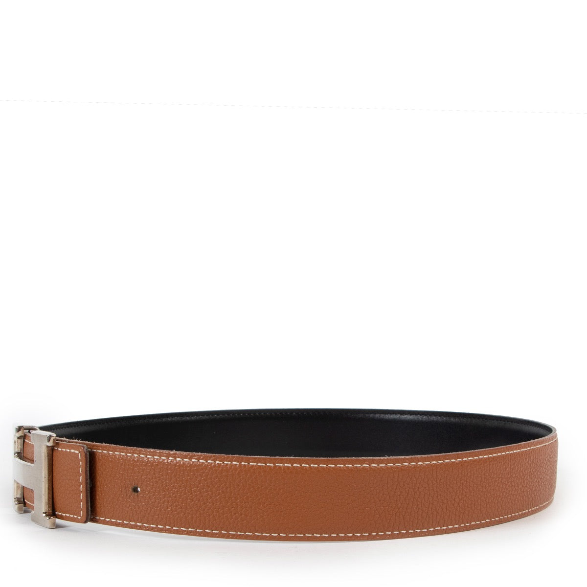 Hermes Black and Gold Constance Reversible Belt - Size 75