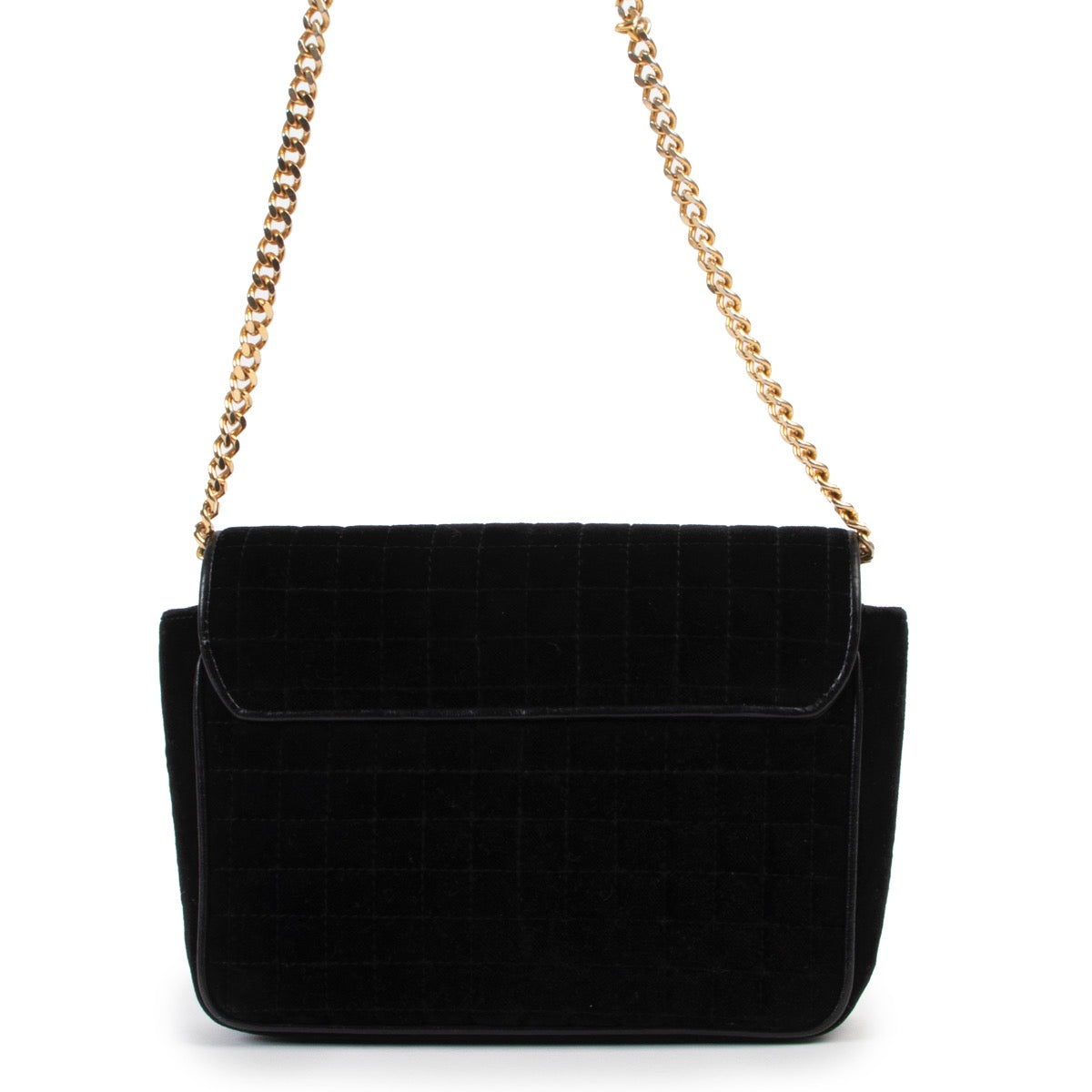 Shop safe online at Labellov in Antwerp this 100% authentic second hand Celine Vintage Black Triomphe Velour Shoulder Bag