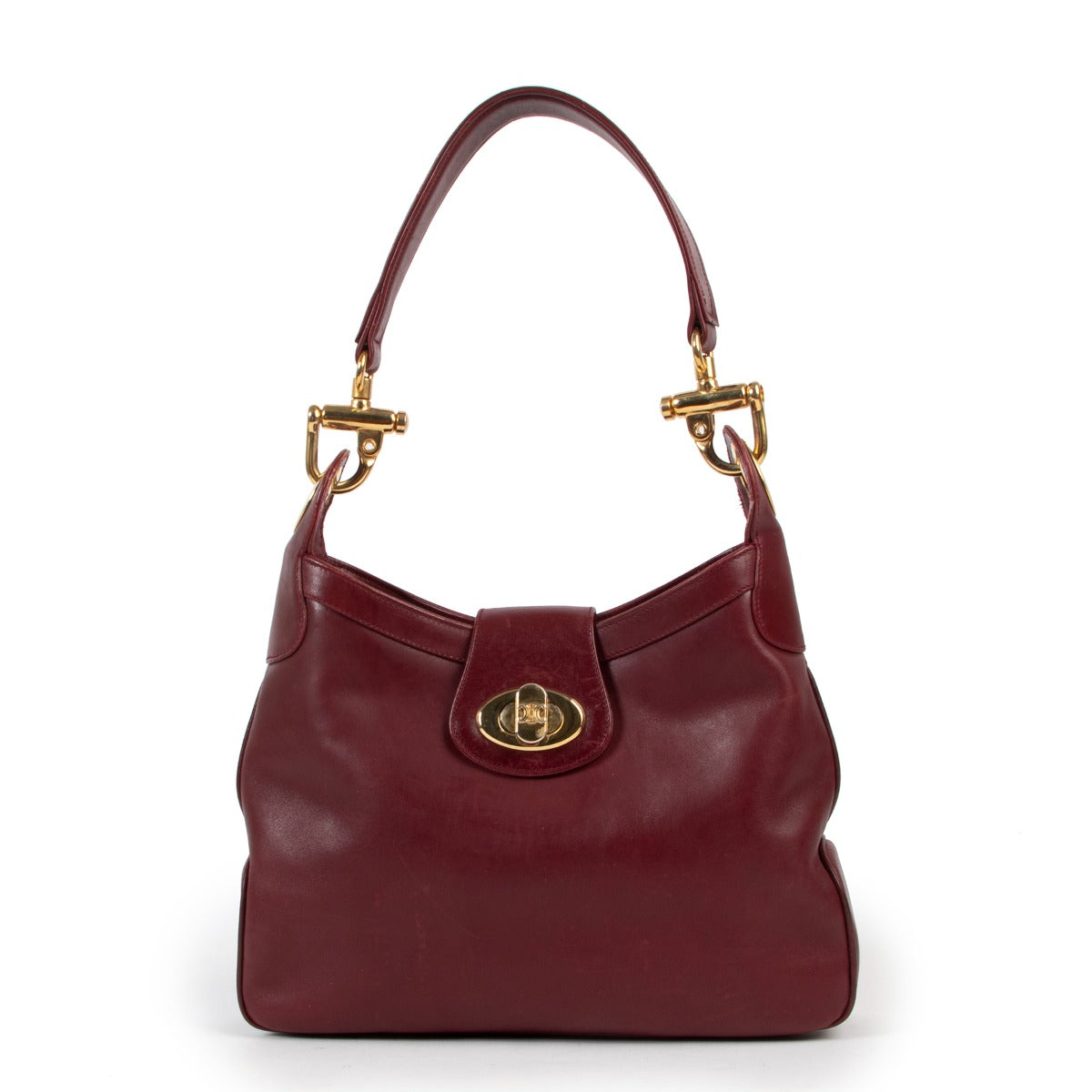 Celine Vintage Burgundy Turnlock Shoulder Bag