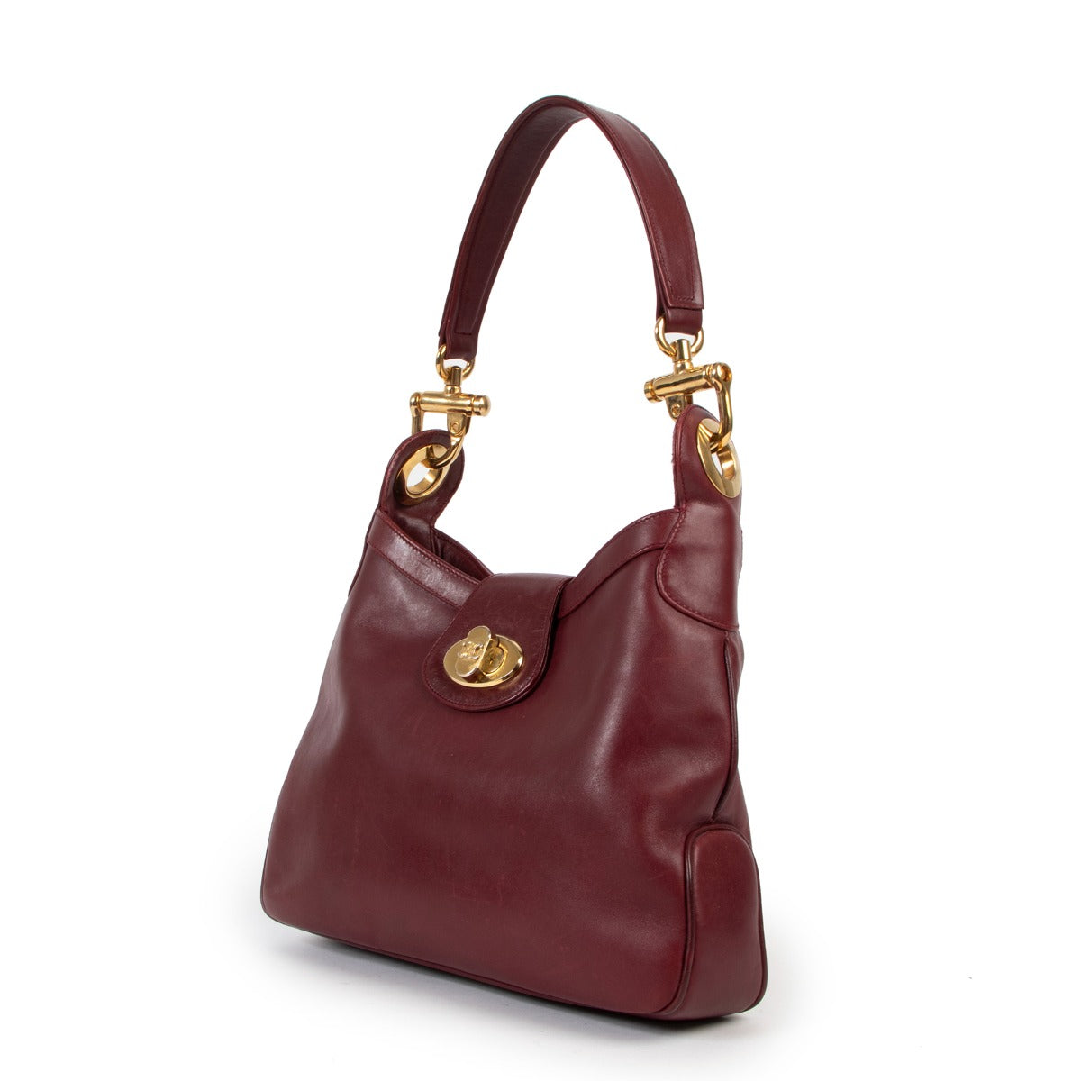 Celine Vintage Burgundy Turnlock Shoulder Bag