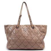 Shop safe online at Labellov in Antwerp this 100% authentic second hand Chanel Taupe Quilted Glazed Leather On-The-Road Shoulder Bag