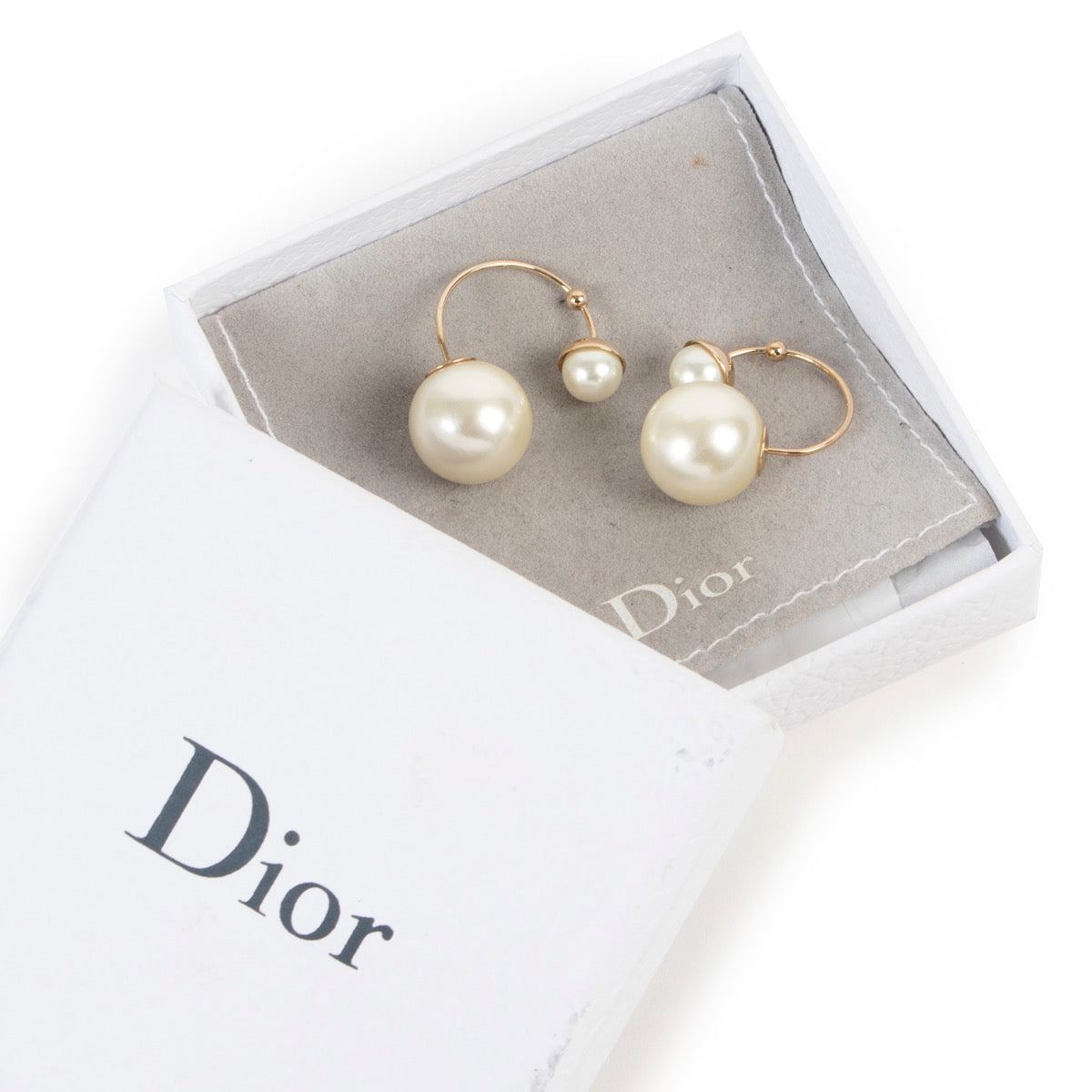 Dior Ultradior Faux Pearl Gold Tone Half Hoop Earrings