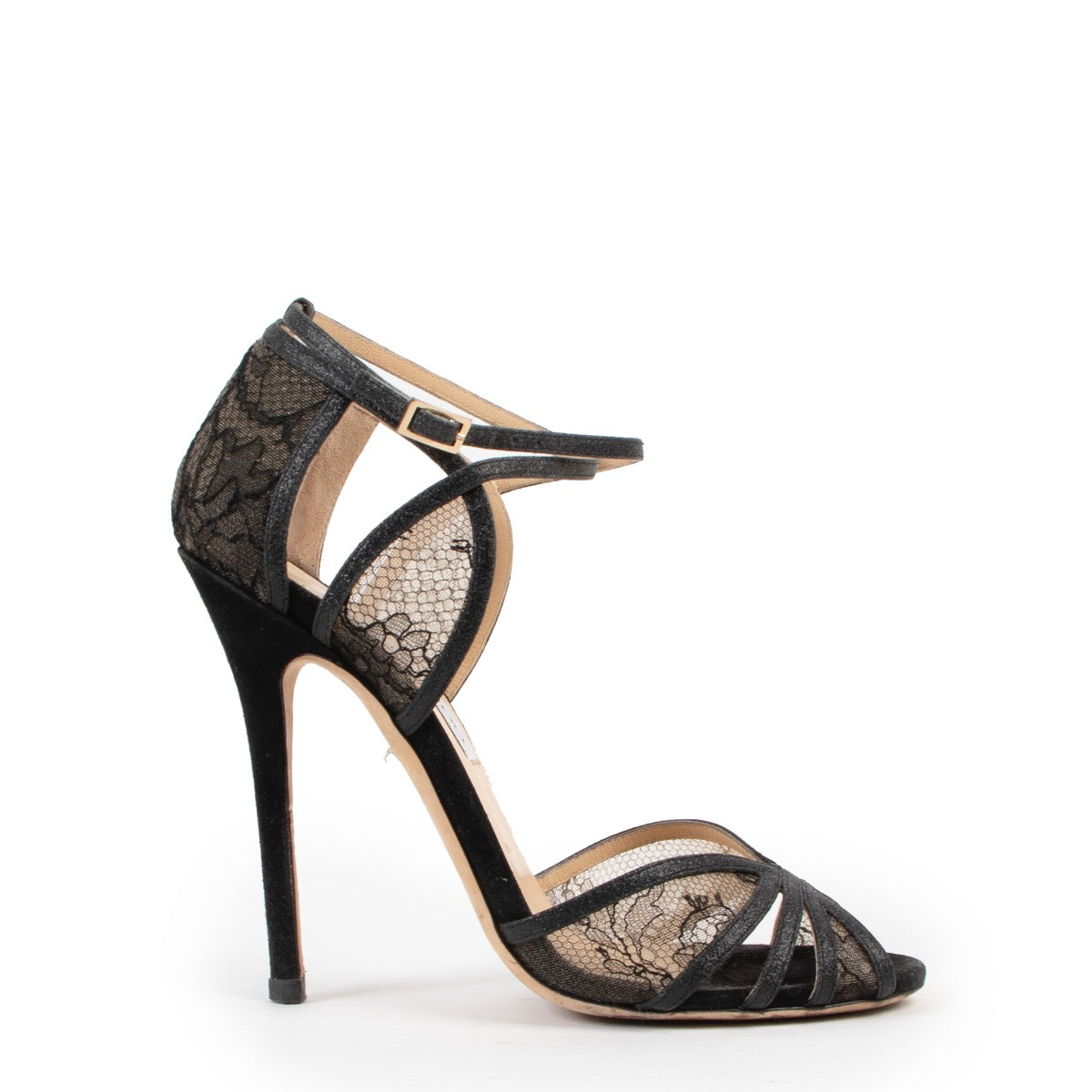 Shop safe online at Labellov in Antwerp this 100% authentic second hand Jimmy Choo Fitch Black Lace Sandals - Size 38