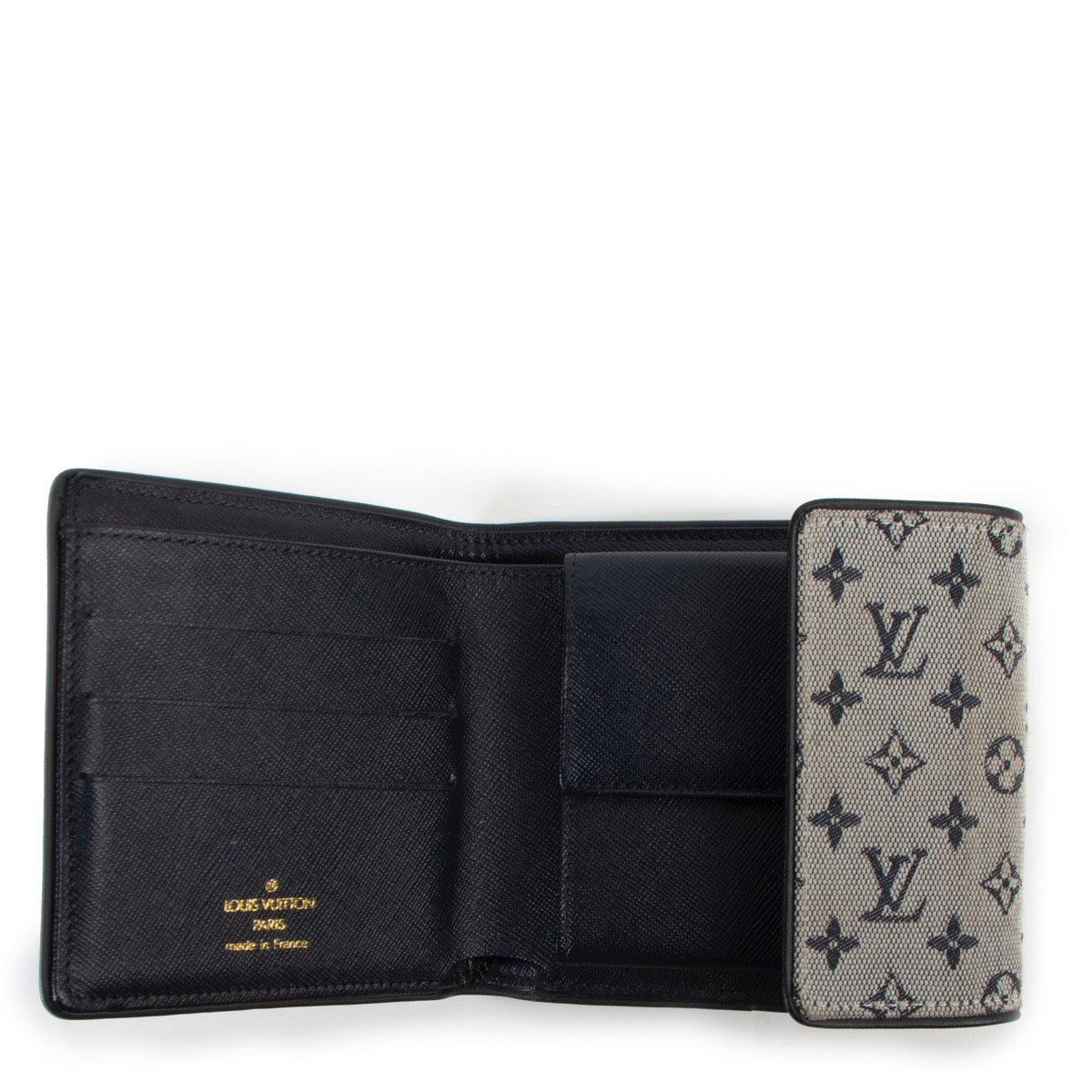 Shop safe online at Labellov in Antwerp this 100% authentic second hand Louis Vuitton Blue Mini Lin Elise Wallet