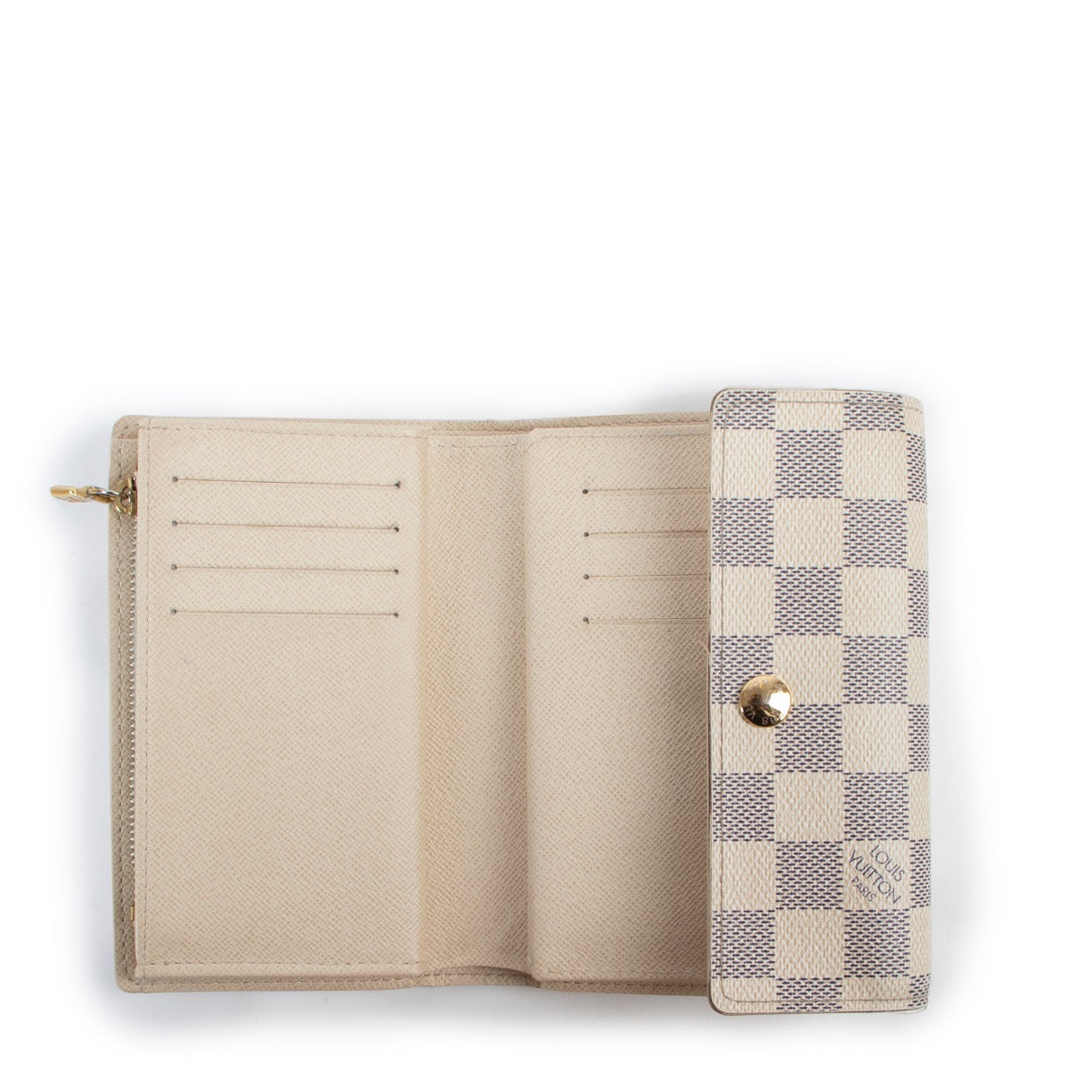 Buy an authentic second hand Louis Vuitton White Alexandra Damier Azur Leather Wallet at Labellov