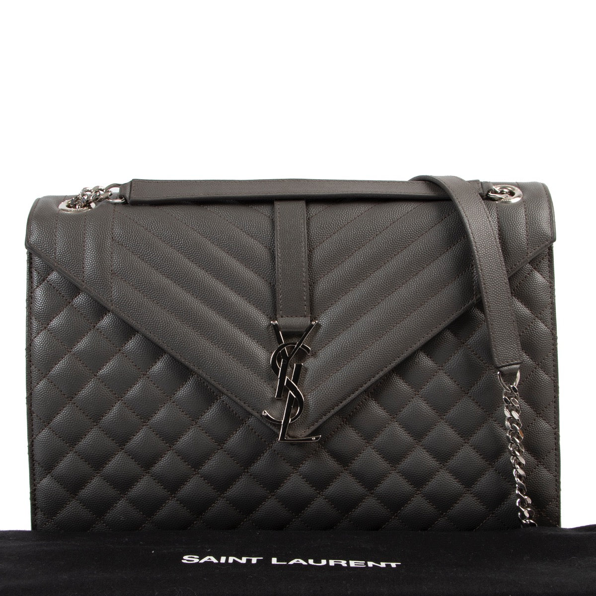 Shop safe online at Labellov in Antwerp this 100% authentic second hand Saint Laurent Taupe Enveloppe Large Shoulder Bag