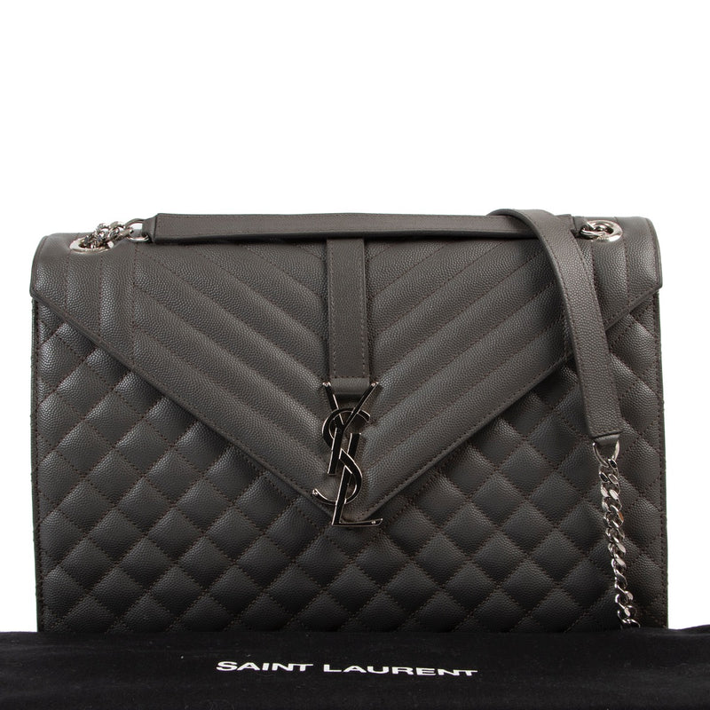 Shop safe online at Labellov in Antwerp this 100% authentic second hand Saint Laurent Taupe Enveloppe Large Shoulder Bag