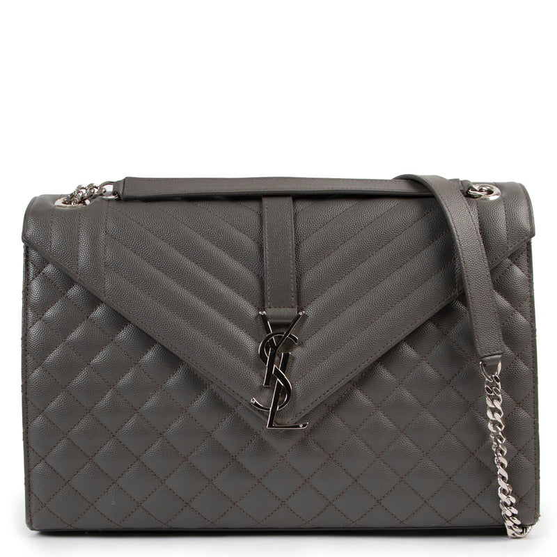 Shop safe online at Labellov in Antwerp this 100% authentic second hand Saint Laurent Taupe Enveloppe Large Shoulder Bag