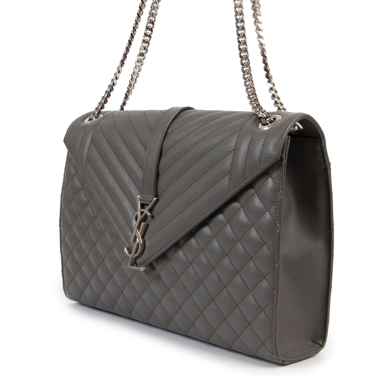 Shop safe online at Labellov in Antwerp this 100% authentic second hand Saint Laurent Taupe Enveloppe Large Shoulder Bag