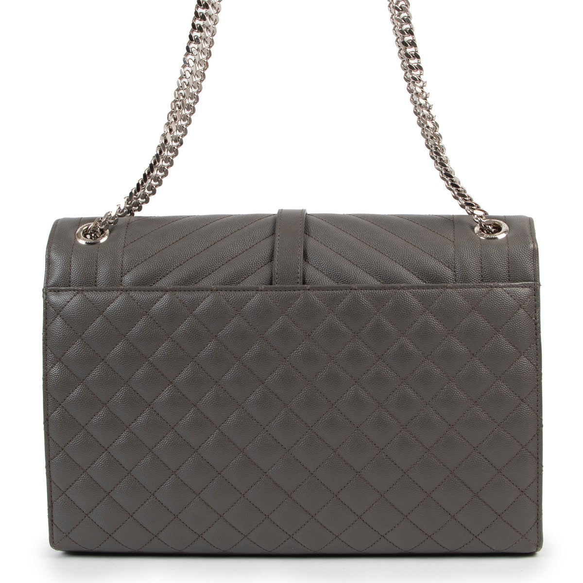 Shop safe online at Labellov in Antwerp this 100% authentic second hand Saint Laurent Taupe Enveloppe Large Shoulder Bag