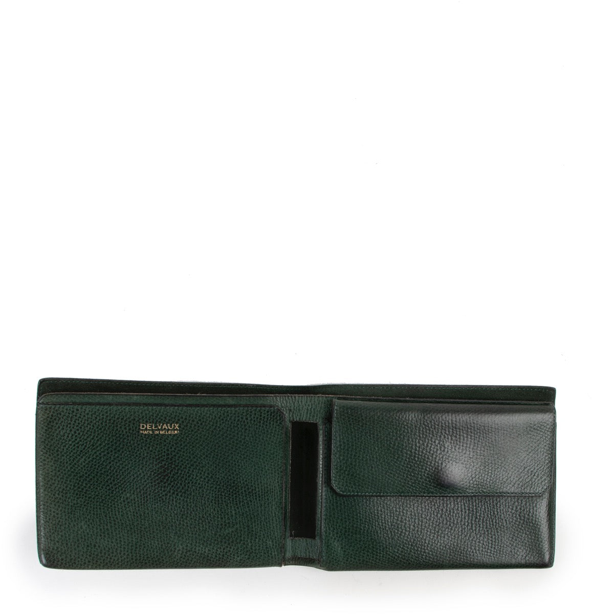 Shop safe online at Labellov in Antwerp this 100% authentic second hand Delvaux Green Leather Flap Wallet