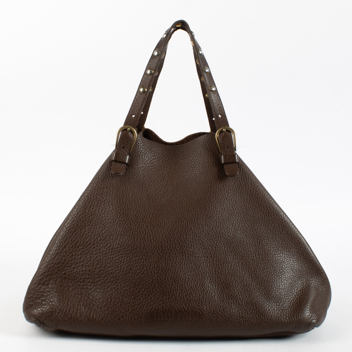 Authentic Preloved Miu Miu Brown Studded Tote Bag on Labellov.com