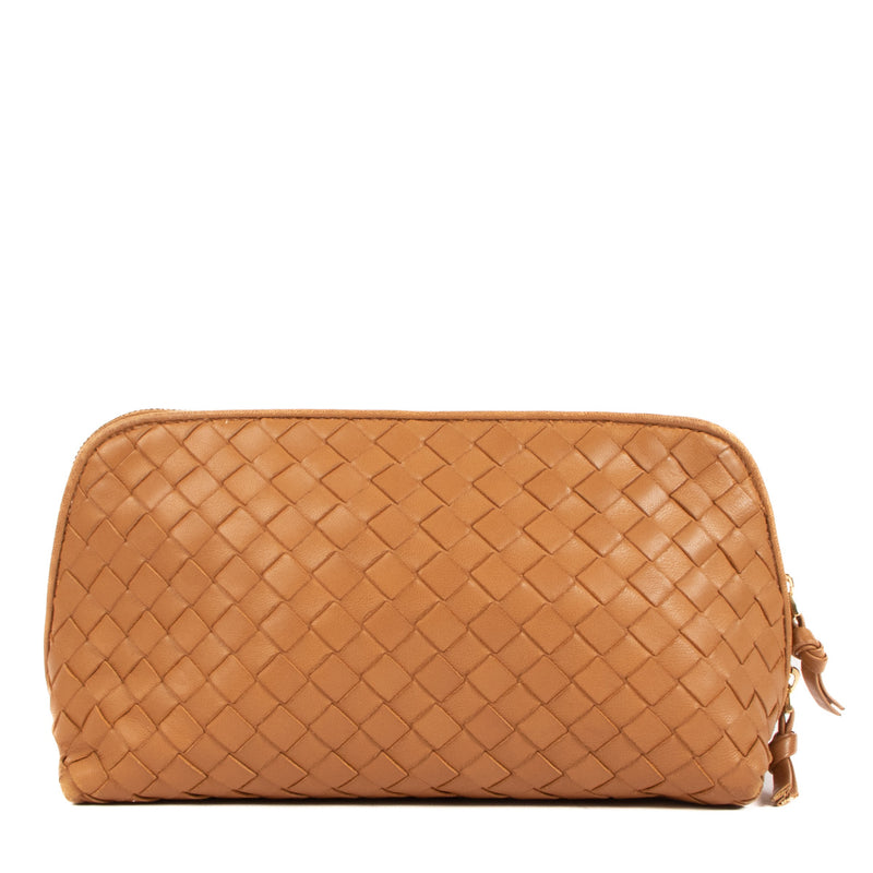 Bottega Veneta Camel Intrecciato Leren Pouch