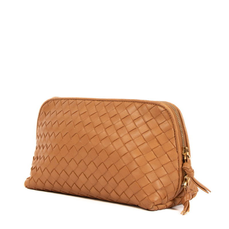 Bottega Veneta Camel Intrecciato Leren Pouch