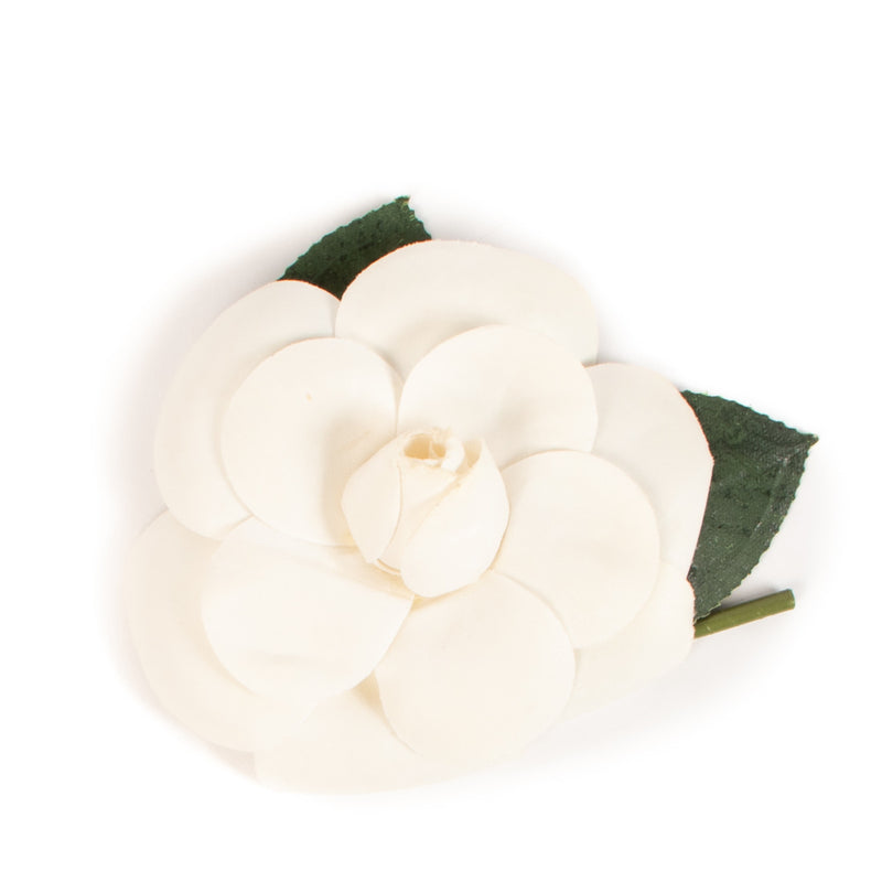 Chanel White Satin Camelia Brooch
