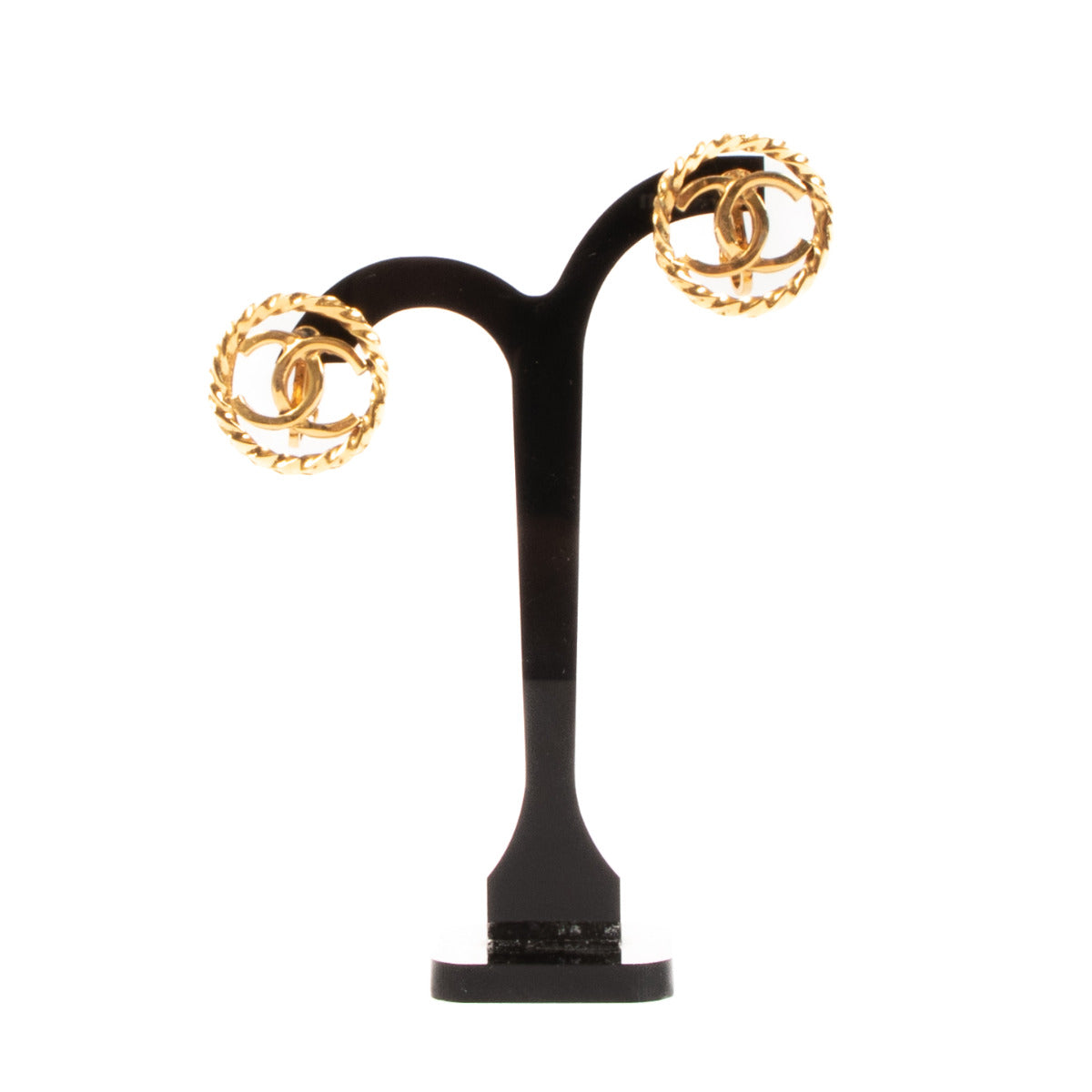Boucles d'oreilles vintage Chanel en forme de clip, dorées, motif CC