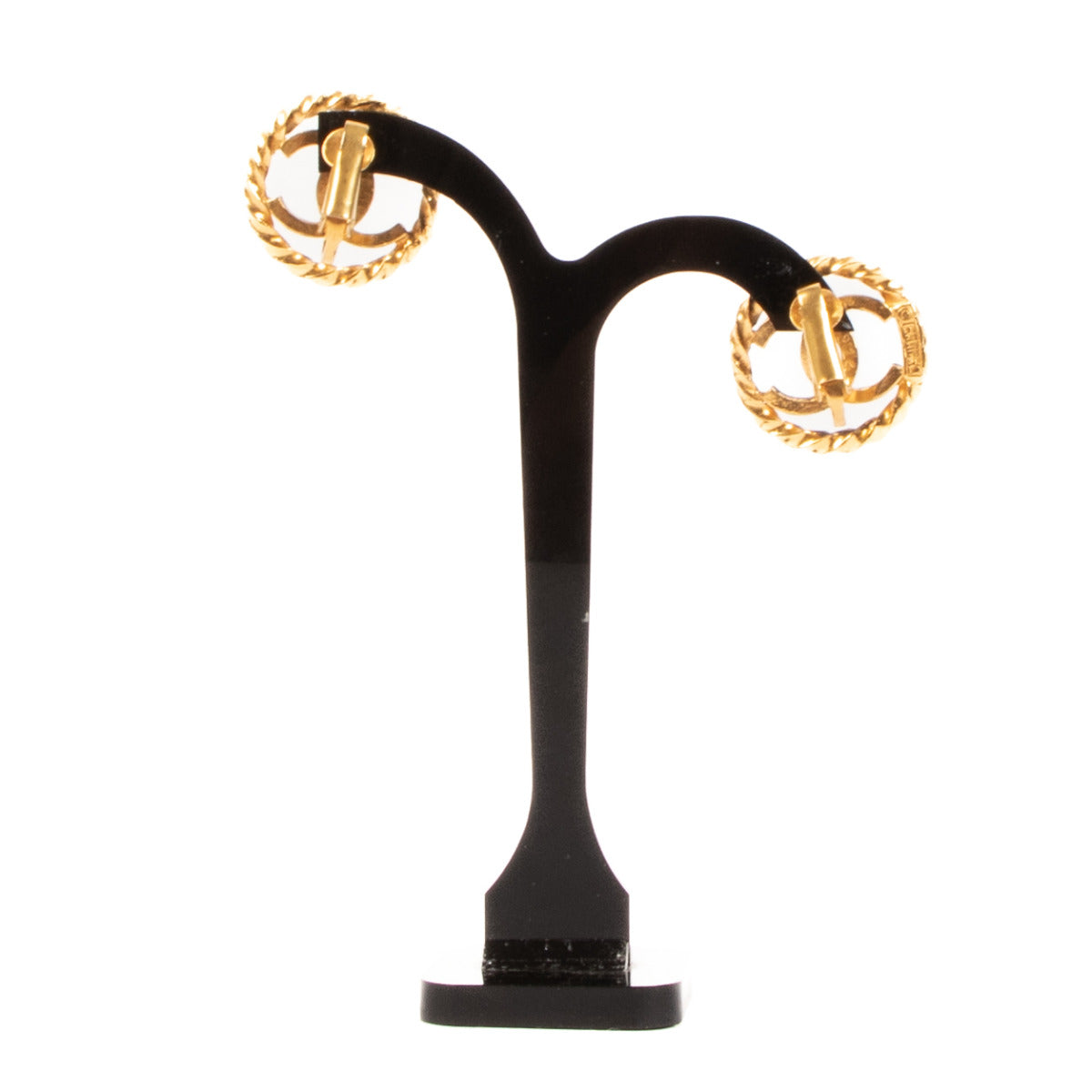 Boucles d'oreilles vintage Chanel en forme de clip, dorées, motif CC