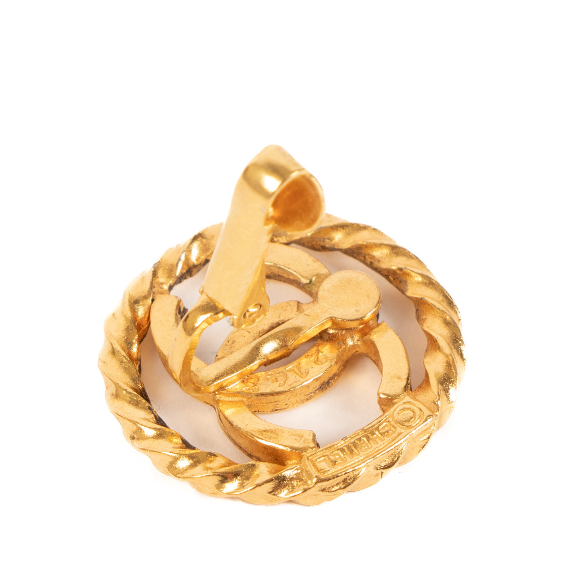 Boucles d'oreilles vintage Chanel en forme de clip, dorées, motif CC