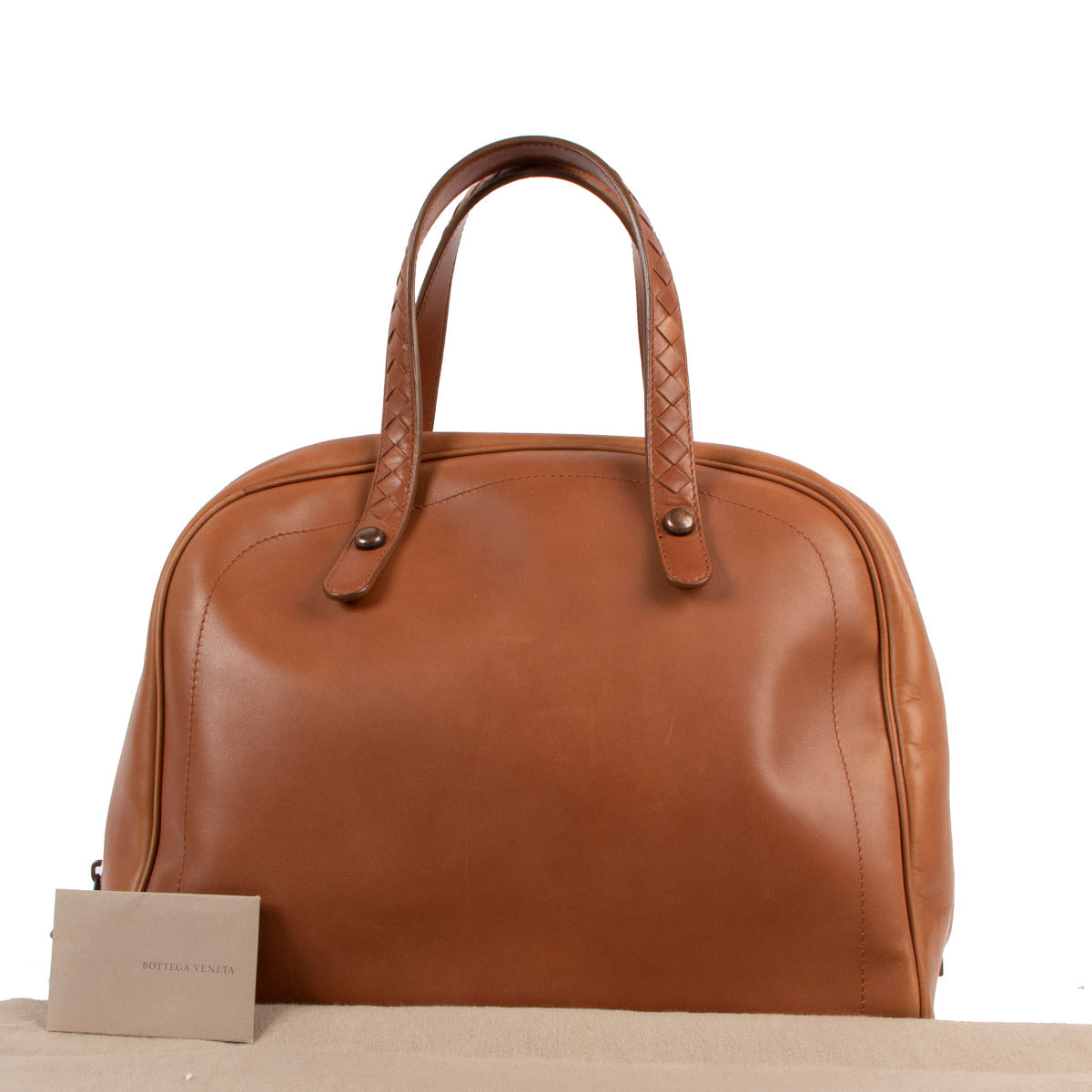 Bottega Veneta Cognac Intrecciato Handle Dome Bag