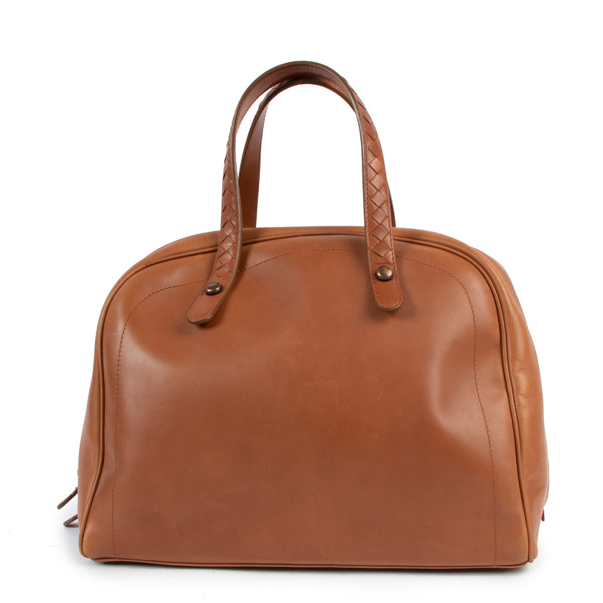 Bottega Veneta Cognac Intrecciato Handle Dome Bag