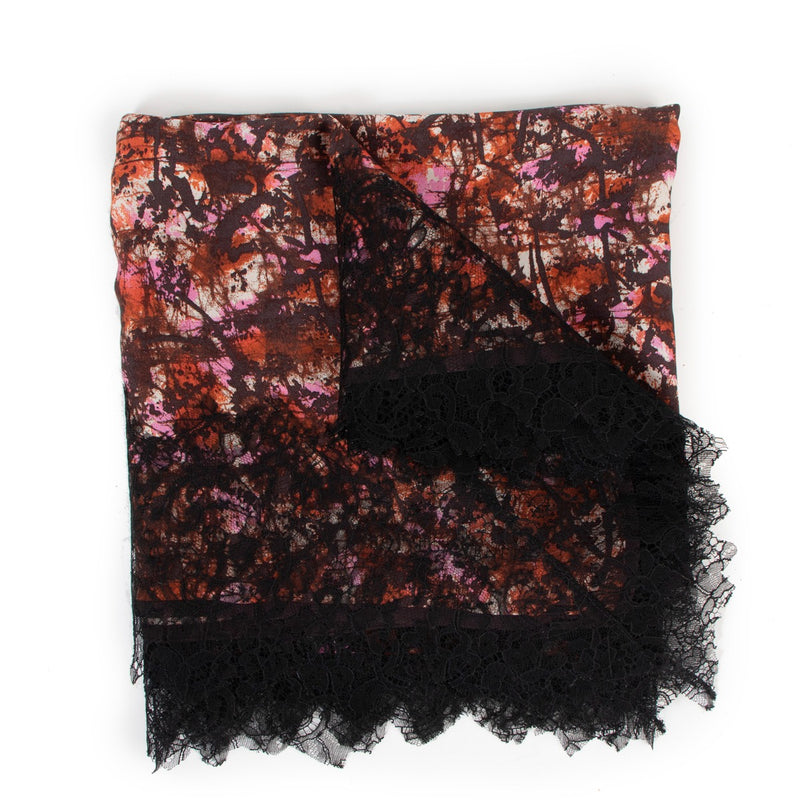 Bottega Veneta Sjaal van zijde met abstracte print en kanten afwerking