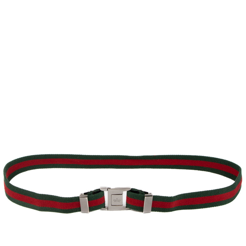 Gucci Interlocking Ruthenium Vierkante Gesp Rood/Groen Canvas Riem