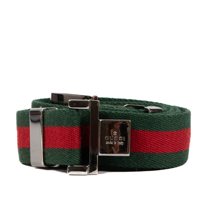 Gucci Interlocking Ruthenium Vierkante Gesp Rood/Groen Canvas Riem