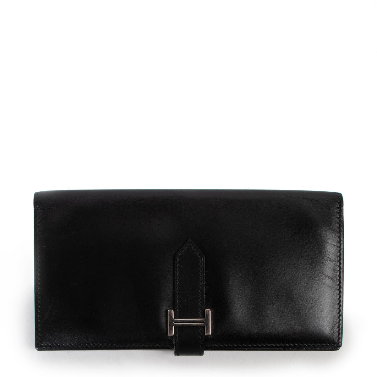 Shop designer vintage luxury fashion Hermès Black Swift Bearn Classic Wallet at Labellov.