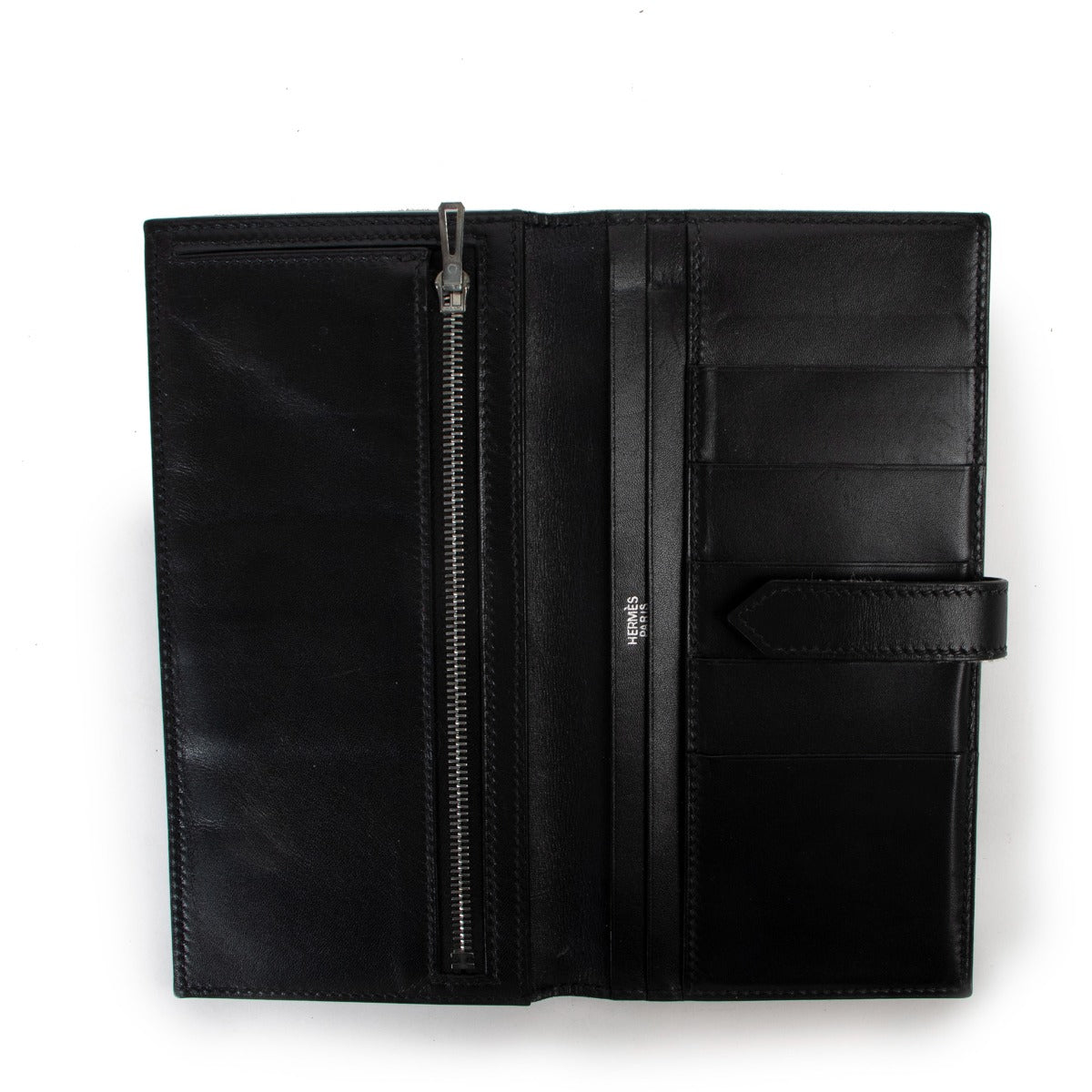 Shop designer vintage luxury fashion Hermès Black Swift Bearn Classic Wallet at Labellov.