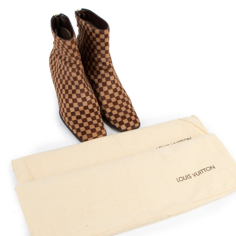 Louis Vuitton Ponyhair Damier Enkellaarsjes - Maat 38,5