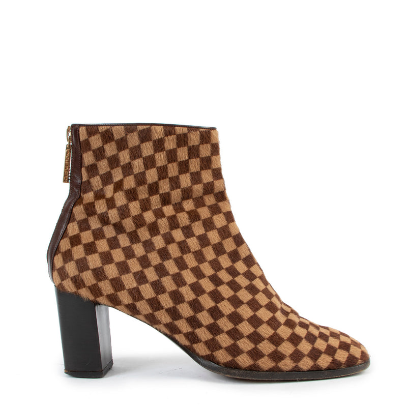 Louis Vuitton Ponyhair Damier Enkellaarsjes - Maat 38,5