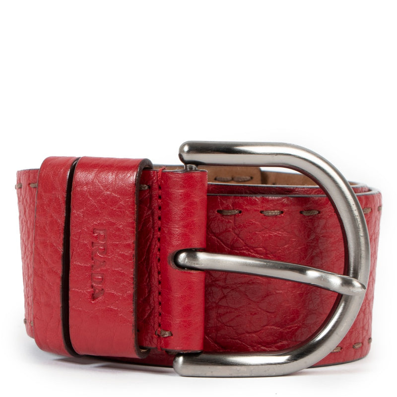 Prada Red Leather Double Stitch Belt