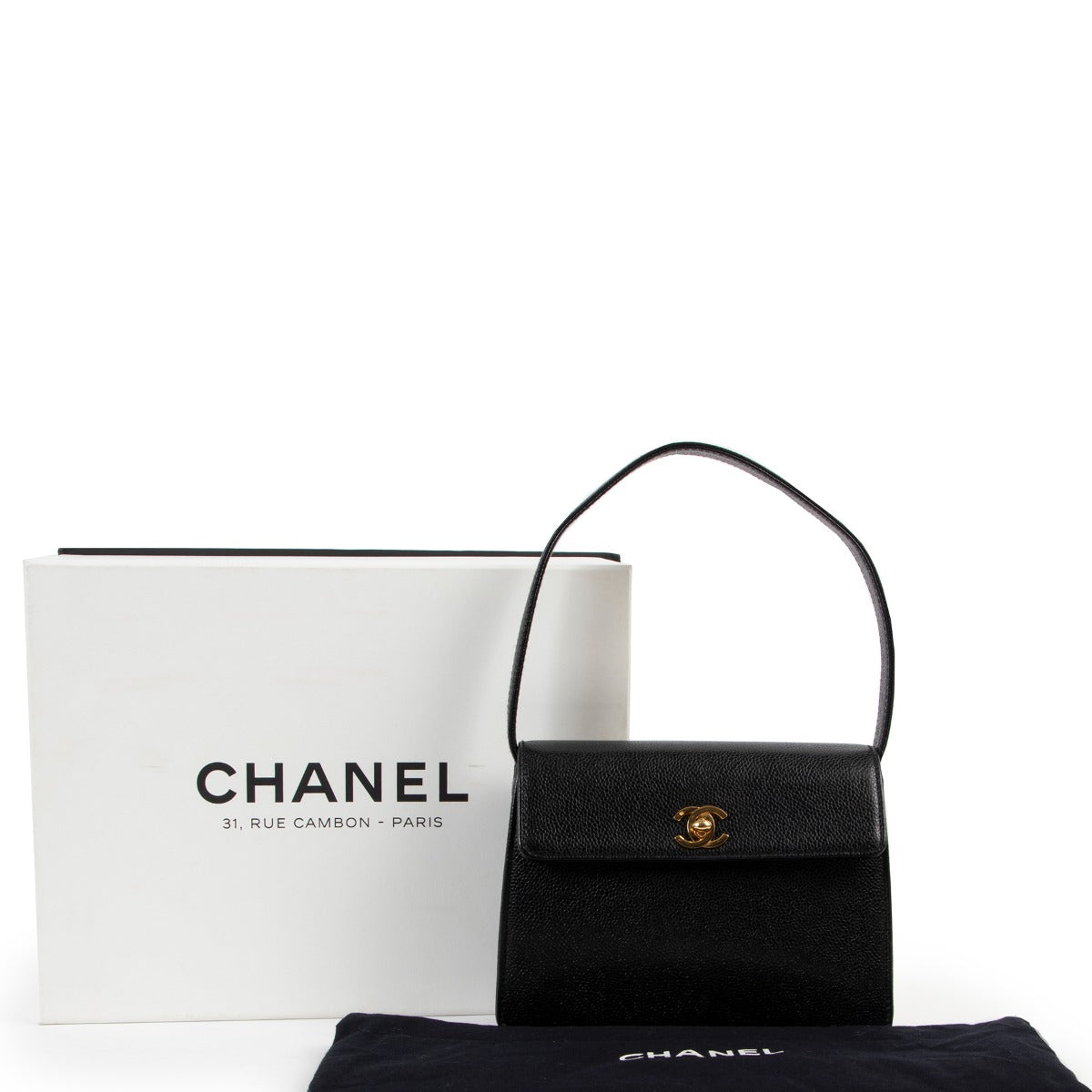 shop a 100% authentic second hand Chanel Vintage Black Caviar Mini Top Handle Bag at Labellov