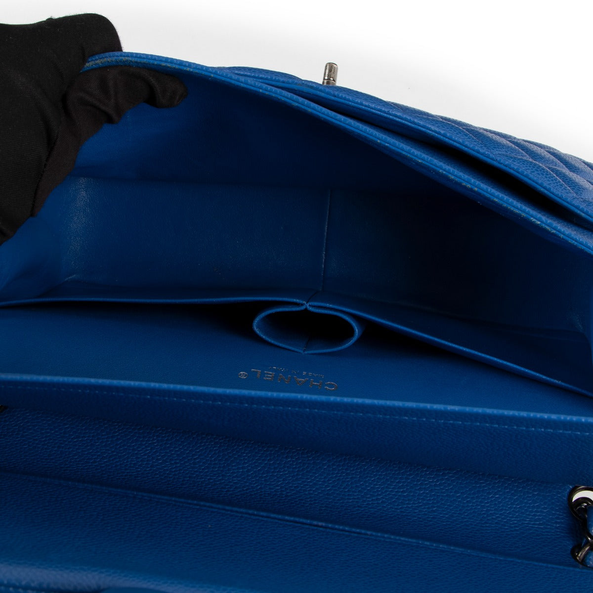 Chanel Blauwe Kaviaar Jumbo Klassieke Flap Tas