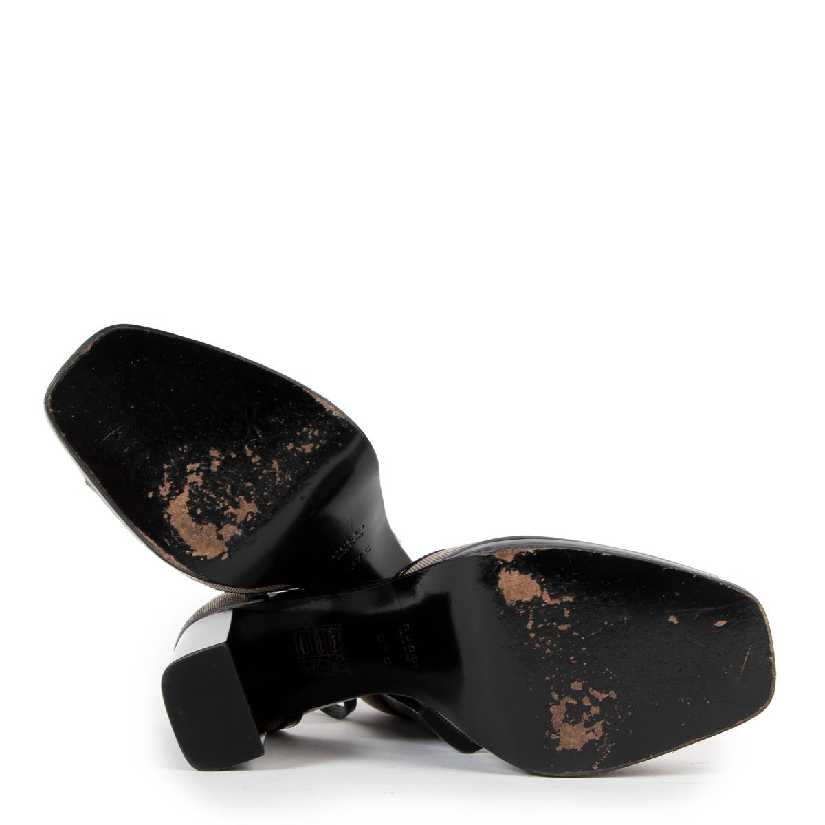 Buy an authentic second hand pair of Gucci Black Leather/ Canvas Peep Toe Pumps - Size 37 in very good condition at Labellov